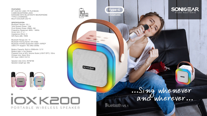 SonicGear iOX K200 Portable Bluetooth Speaker with Wireless Microphone