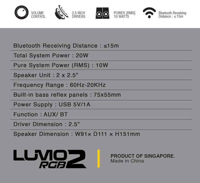Armaggeddon Lumo 2 RGB 2.0 Stereo Bluetooth Gaming Speakers
